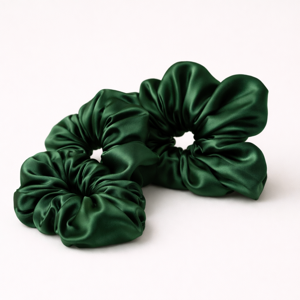 Valdoré Pure Silk Scrunchies Set – Forest Green