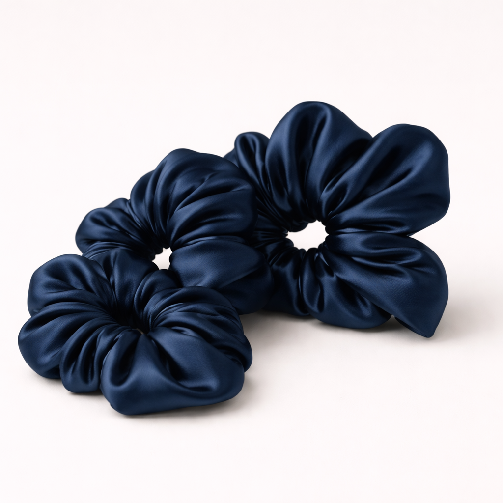 Valdoré Pure Silk Scrunchies Set – Navy Blue