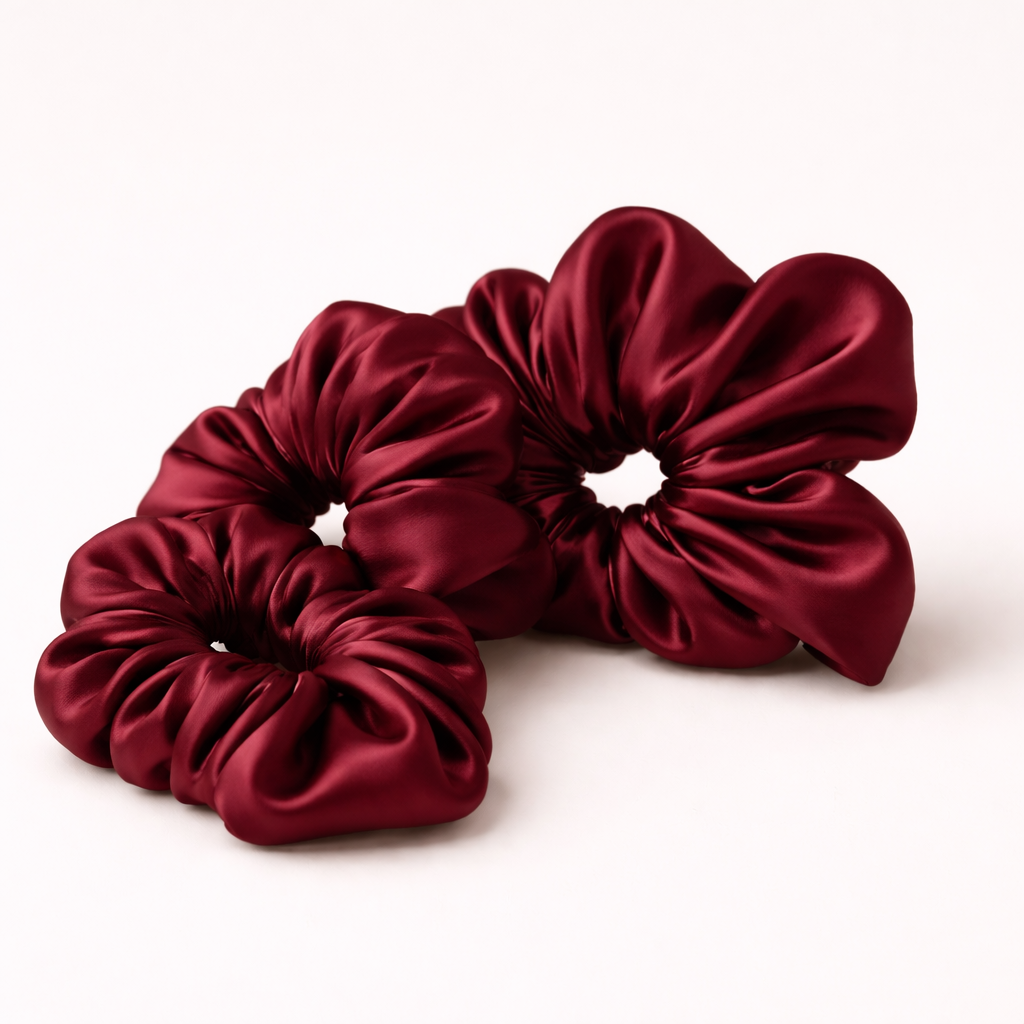 Valdoré Pure Silk Srunchies Set – Burgundy Red