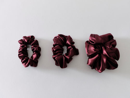 Valdoré Pure Silk Scrunchies Set – Burgundy Red